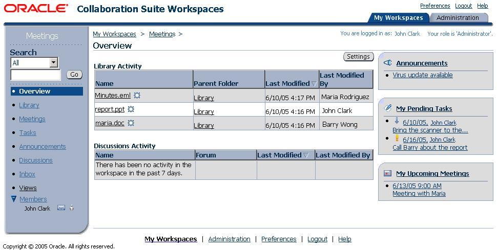 The Web Conferencing console.